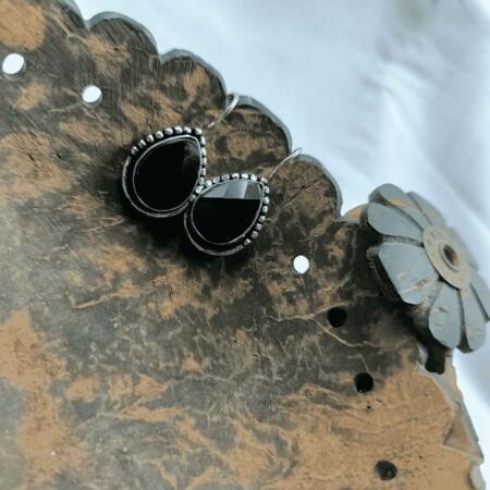 Moonlit Reflections Silver Look Black Color Drop Earrings