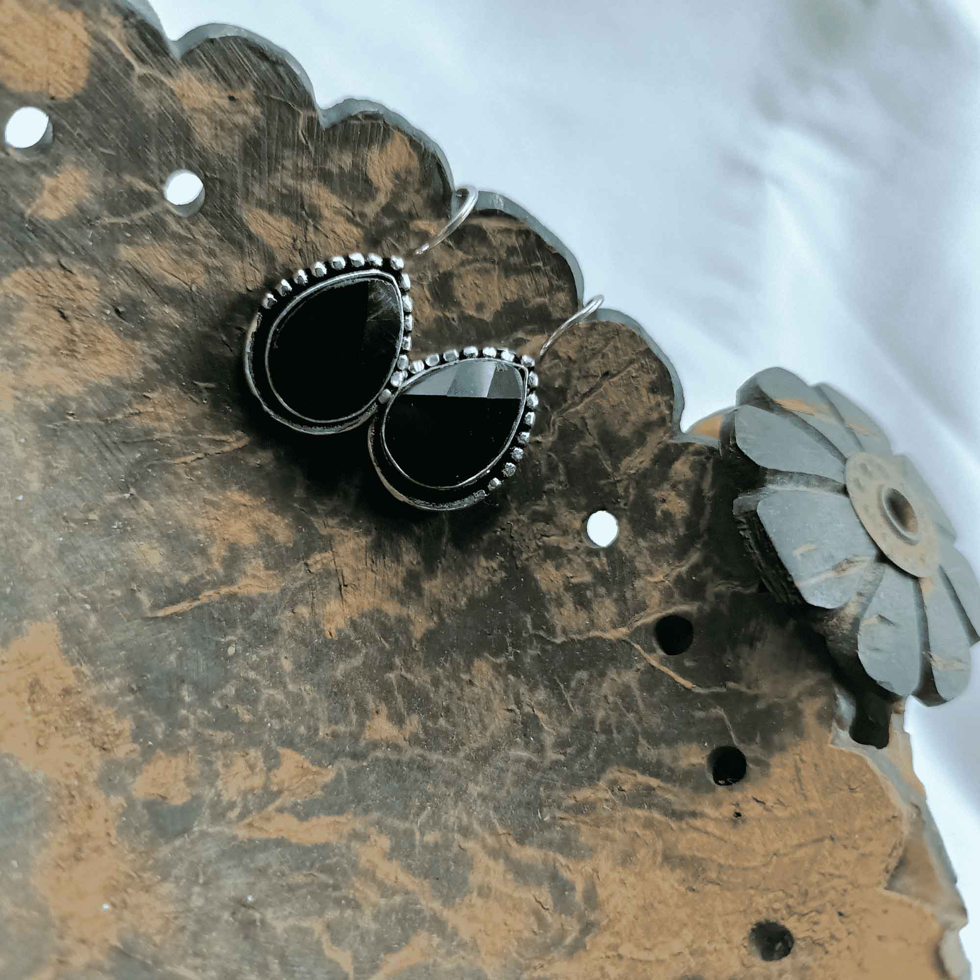 Moonlit Reflections Silver Look Black Color Drop Earrings