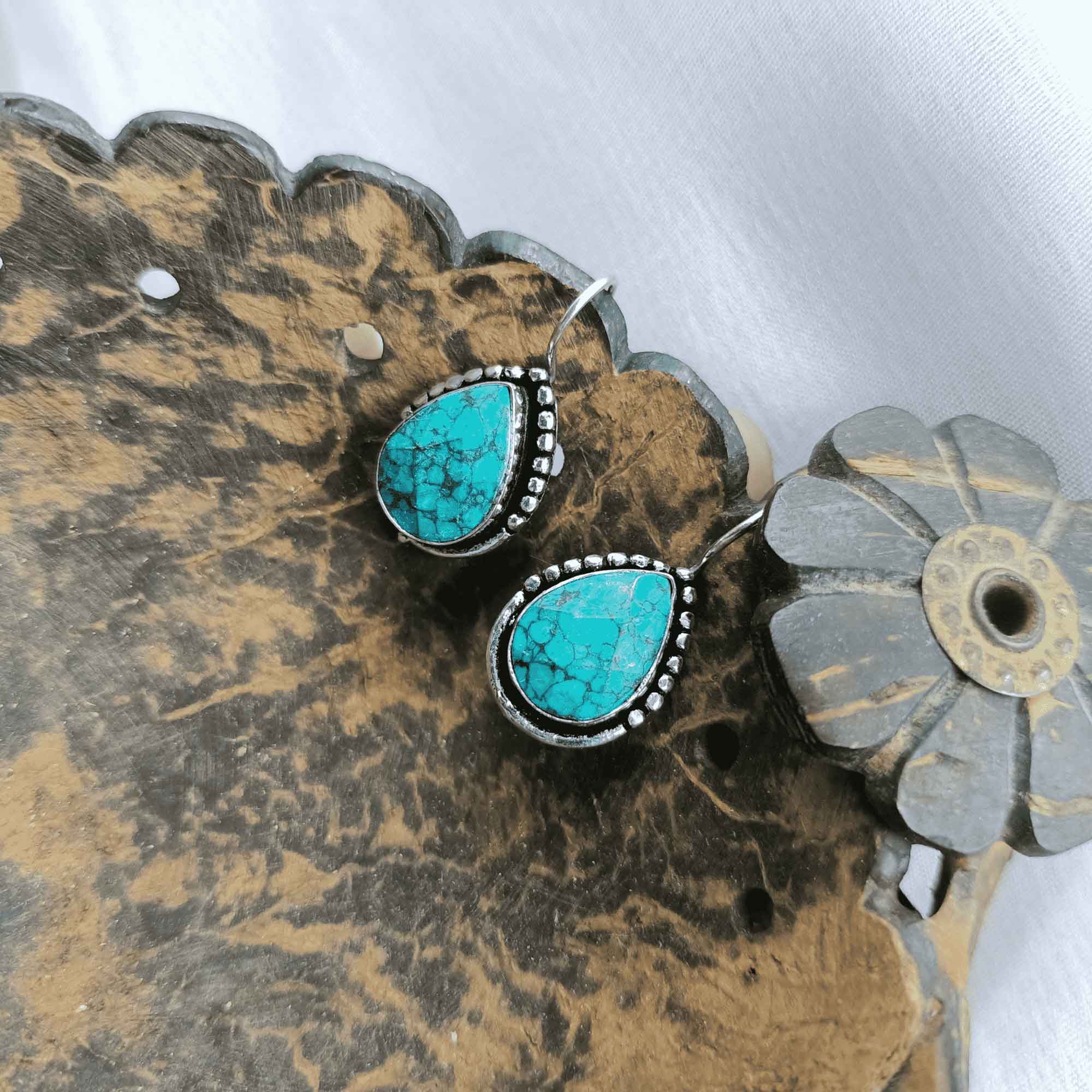 Moonlit Reflections Silver Look Turquios Blue Color Drop Earrings