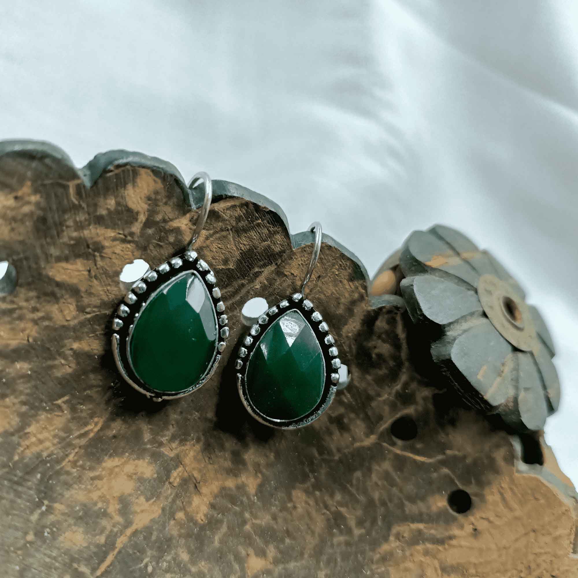 Moonlit Reflections Silver Look Green Color Drop Earrings