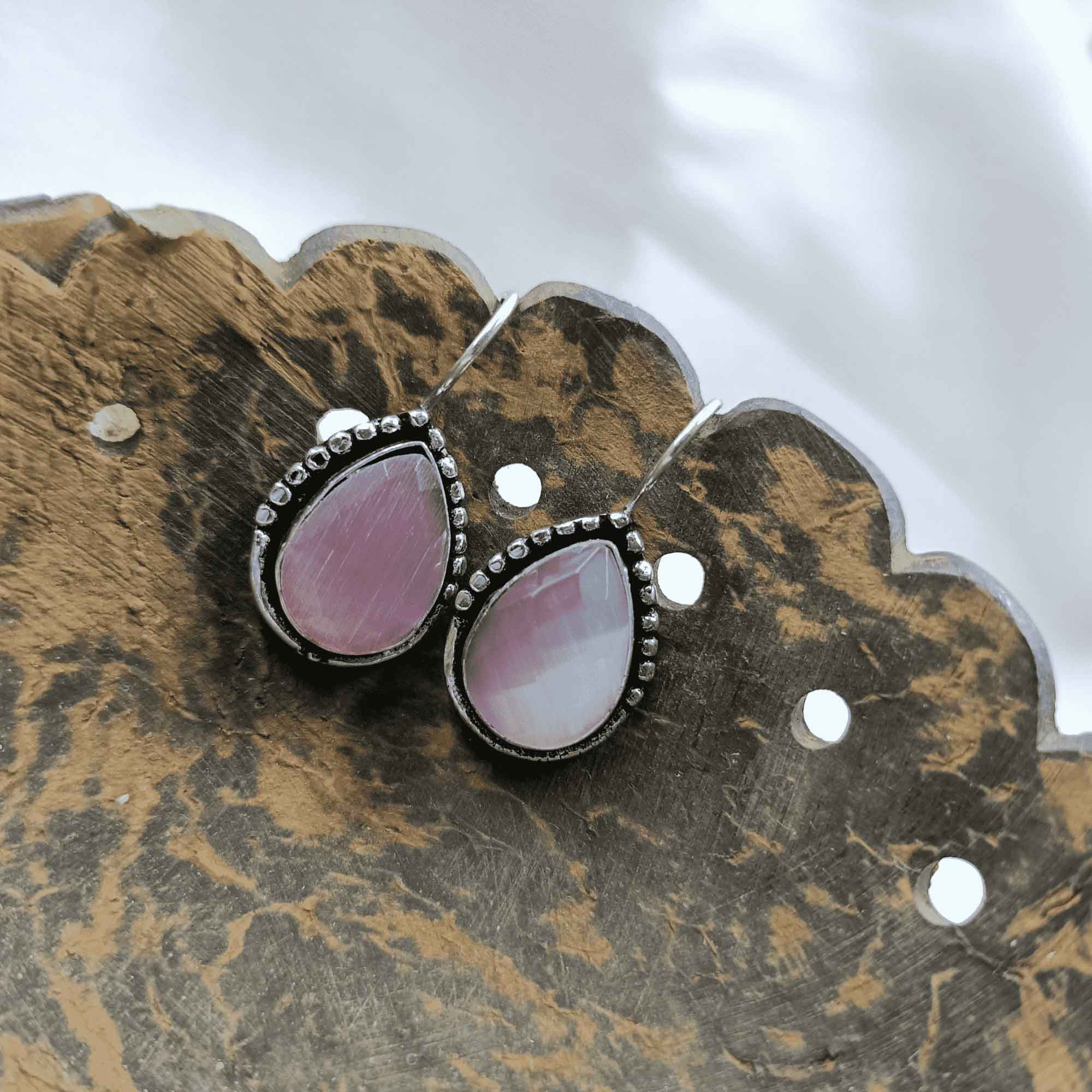 Moonlit Reflections Silver Look Pink Color Drop Earrings