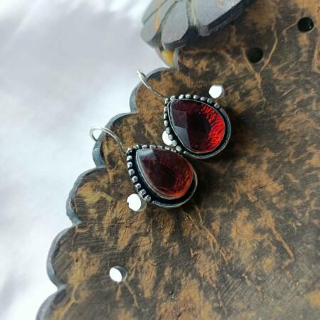 Moonlit Reflections Silver Look Wine Red Color Drop Earrings