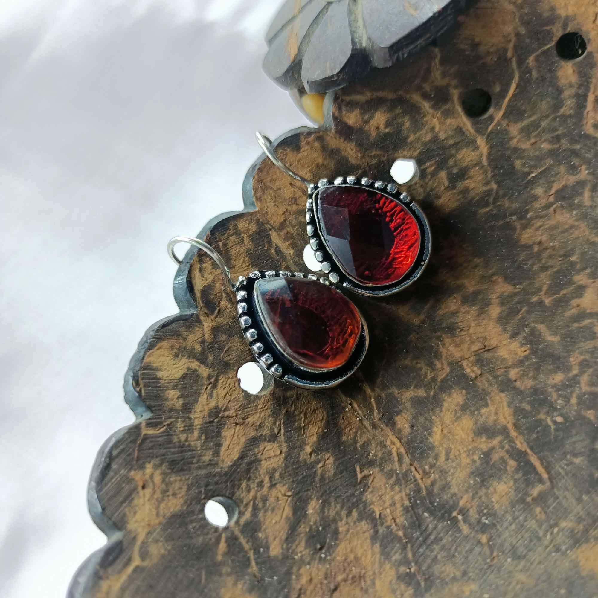 Moonlit Reflections Silver Look Wine Red Color Drop Earrings