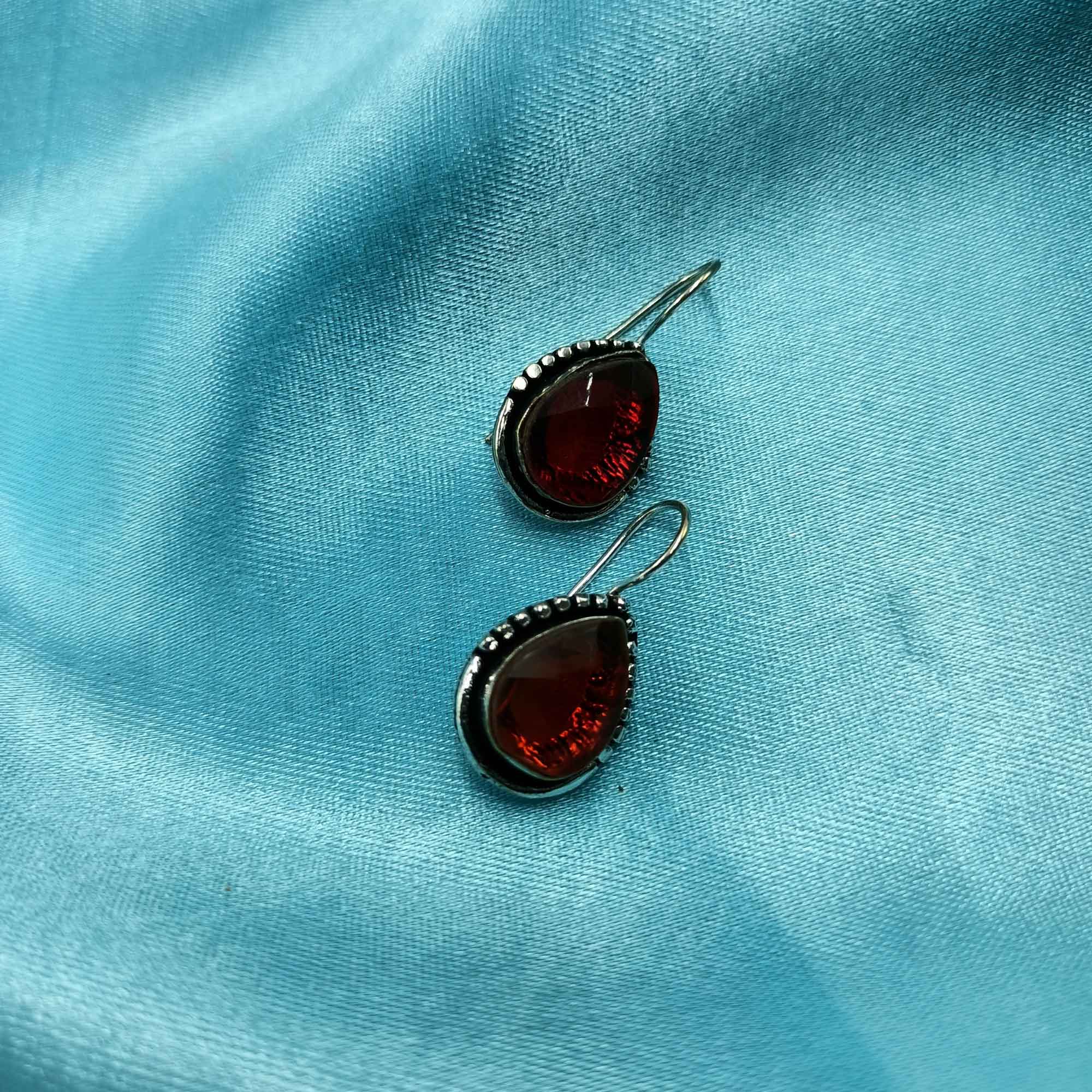 Moonlit Reflections Silver Look Maroon Color Drop Earrings