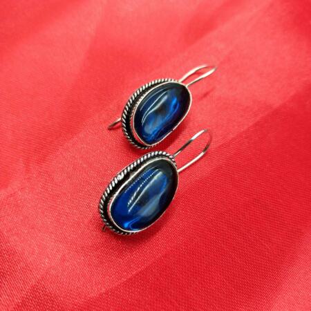 Silver Mist Oxidized Royal Blue Color Drop Earrings
