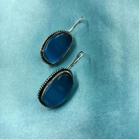 Silver Mist Oxidized Blue Color Drop Earrings