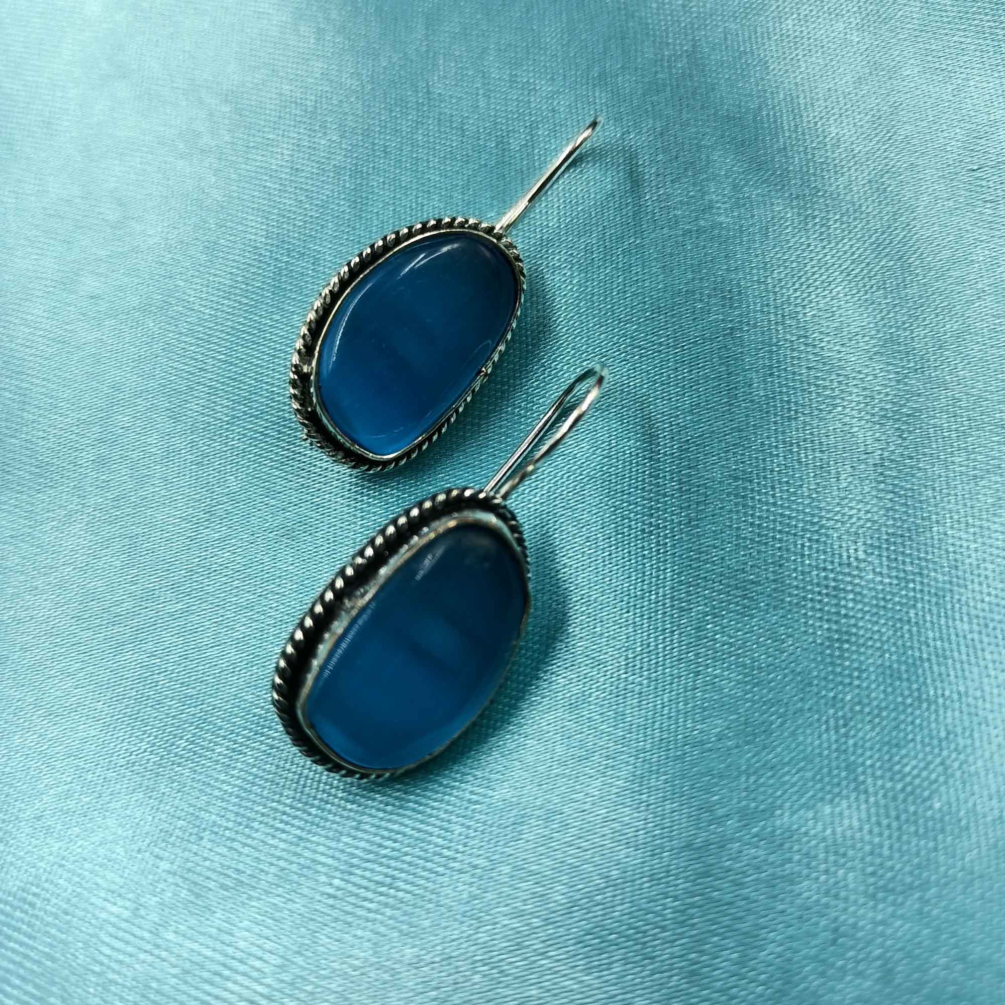Silver Mist Oxidized Blue Color Drop Earrings