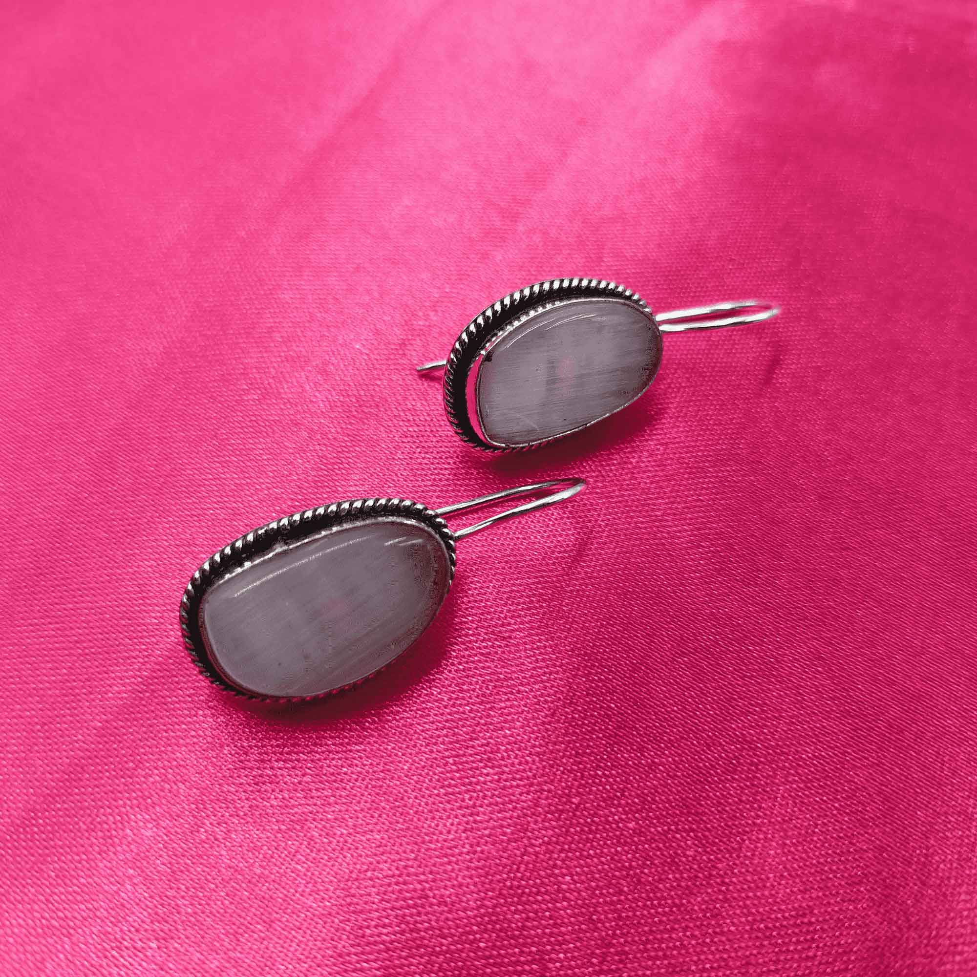 Silver Mist Oxidized Purple Color Drop Earrings