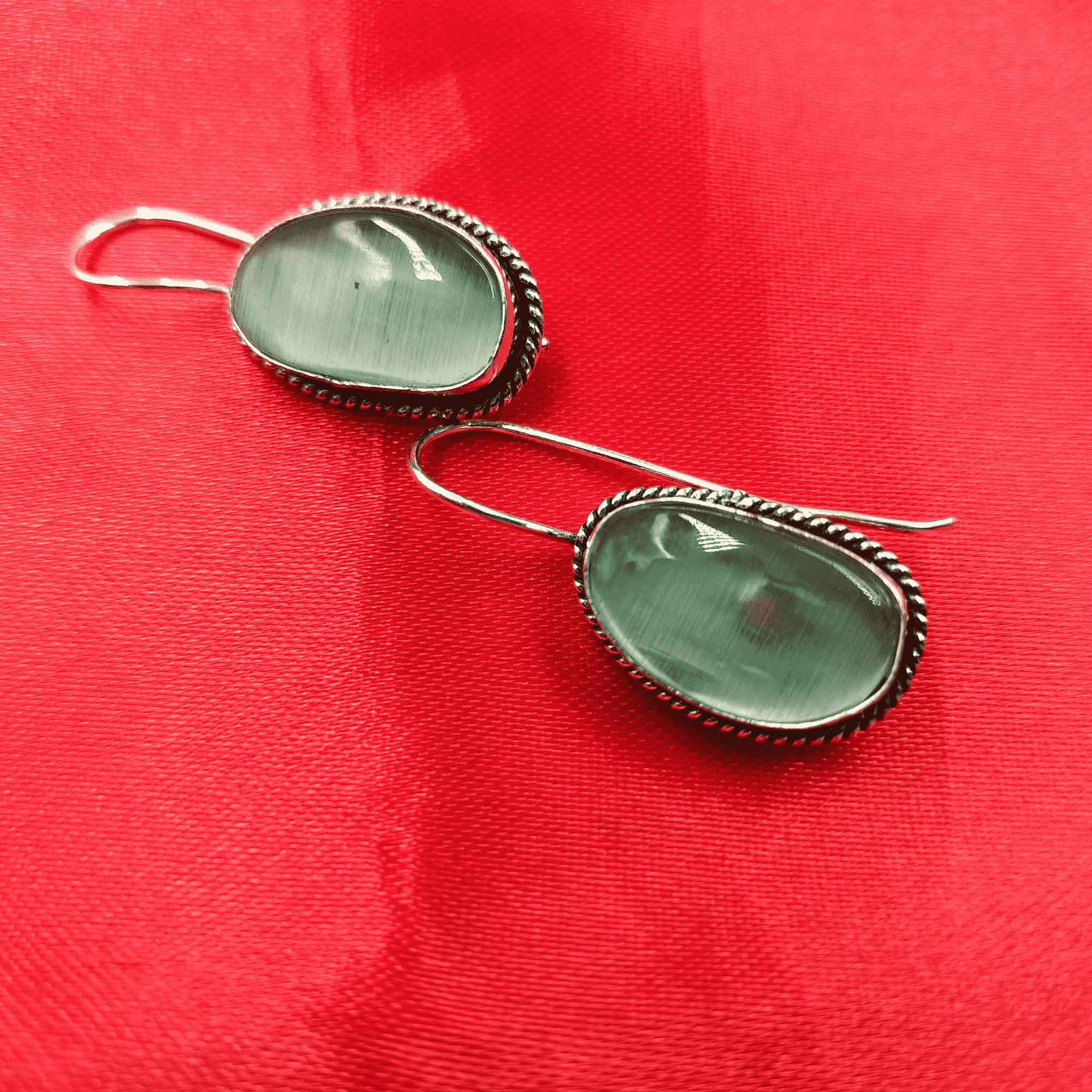 Silver Mist Oxidized Green Color Drop Earrings