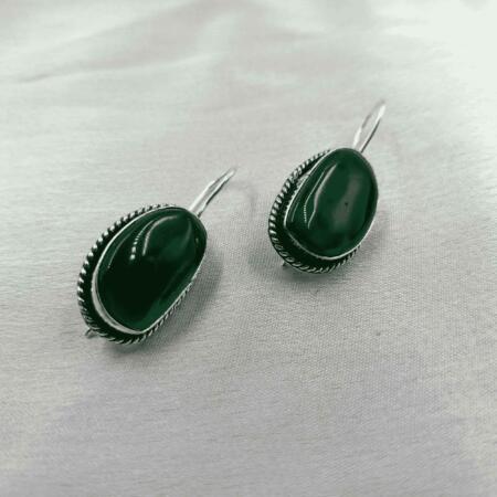 Silver Mist Oxidized Bottle Green Color Drop Earrings