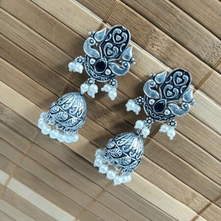 Vintage Silver Cascade Black Color Chandelier Zhumki Earrings