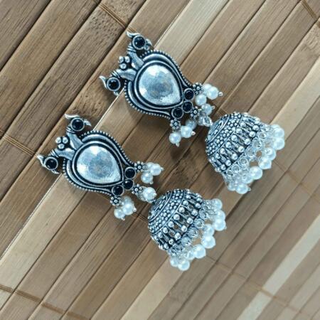 Vintage Silver Cascade Black Color Chandelier Zhumki Earrings