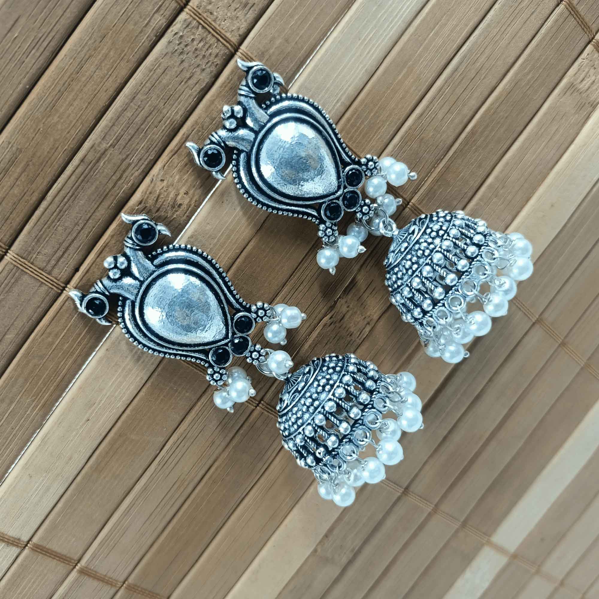Vintage Silver Cascade Black Color Chandelier Zhumki Earrings