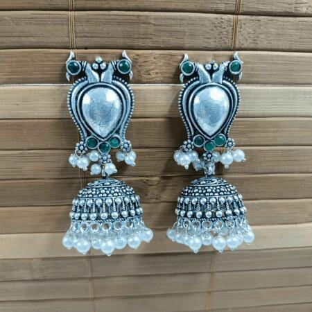 Vintage Silver Cascade Green Color Chandelier Zhumki Earrings