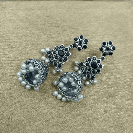 Vintage Silver Cascade Black Color Chandelier Zhumki Earrings