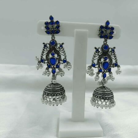 Vintage Silver Cascade Blue Color Chandelier Zhumki Earrings