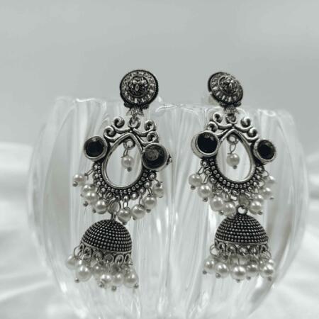 Vintage Silver Cascade Black Color Chandelier Zhumki Earrings