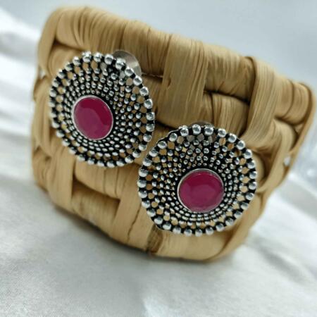 Mystic Shadows Silver Oxidized Rani Color Stud Tops Earrings