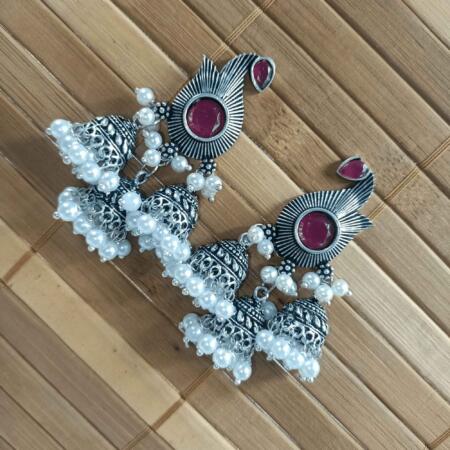 Vintage Silver Cascade Rani Color Chandelier Zhumki Earrings