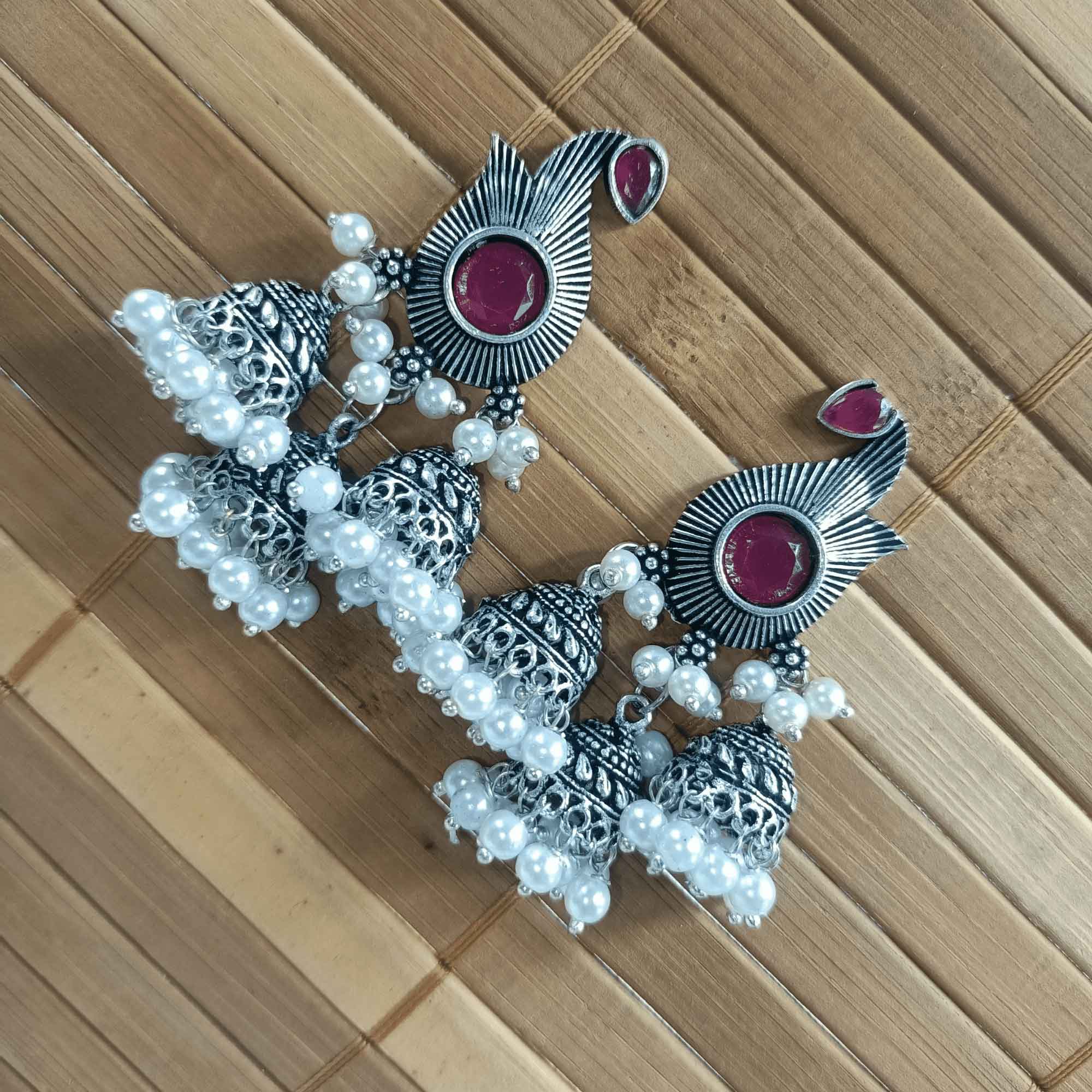 Vintage Silver Cascade Rani Color Chandelier Zhumki Earrings