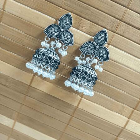 Vintage Silver Cascade Black Color Chandelier Zhumki Earrings