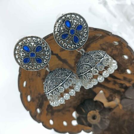 Vintage Silver Cascade Blue Color Chandelier Zhumki Earrings