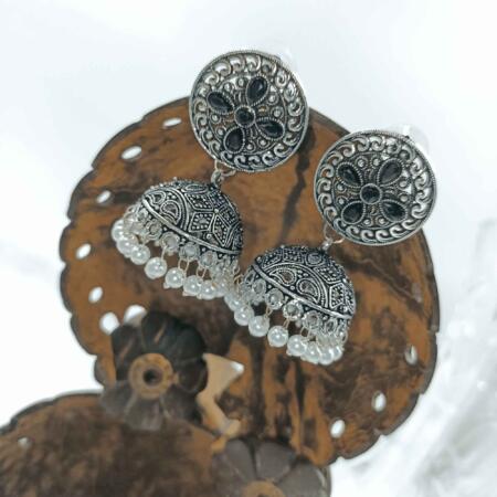 Vintage Silver Cascade Black Color Chandelier Zhumki Earrings