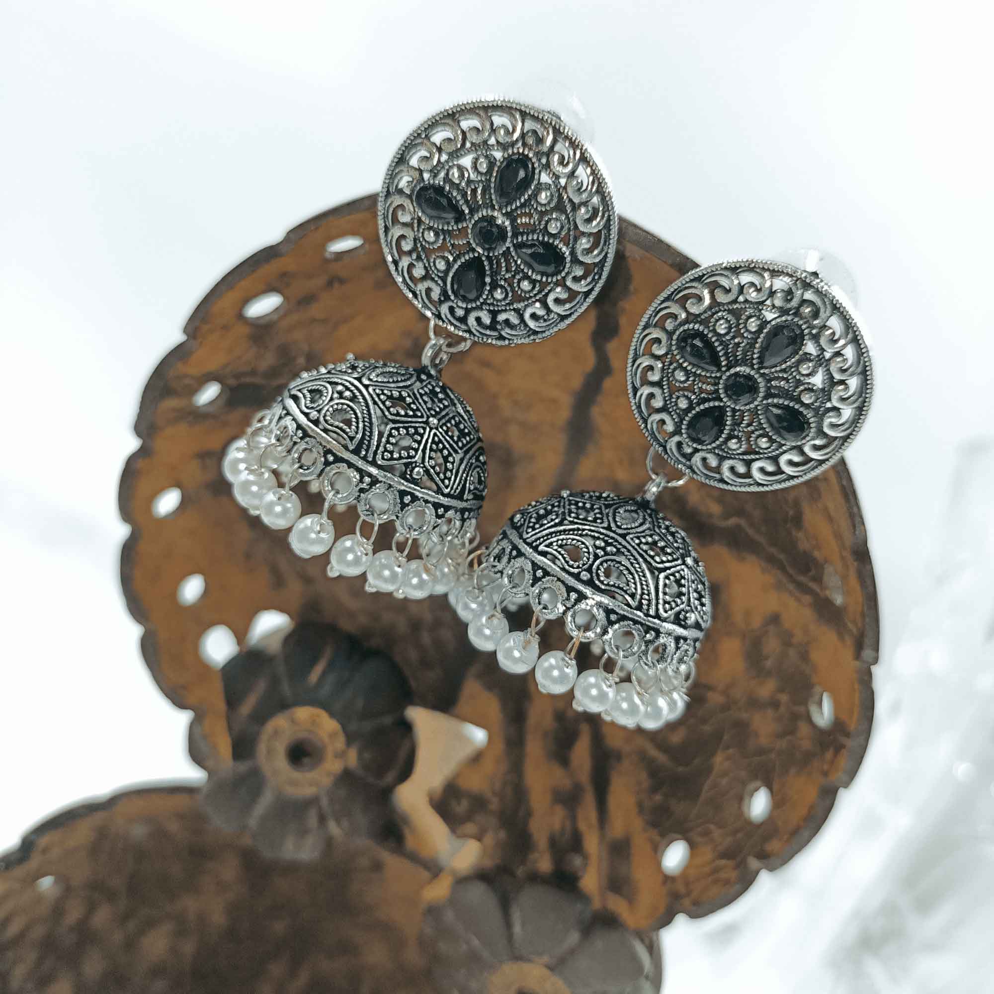 Vintage Silver Cascade Black Color Chandelier Zhumki Earrings