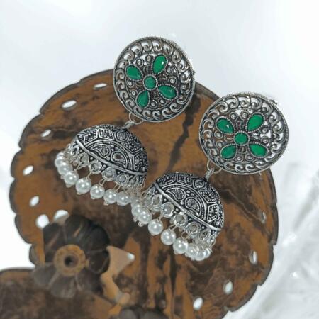 Vintage Silver Cascade Green Color Chandelier Zhumki Earrings