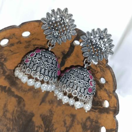 Radiant Oxidized Silver look Rani Color Zhumki Chandelier Earrings