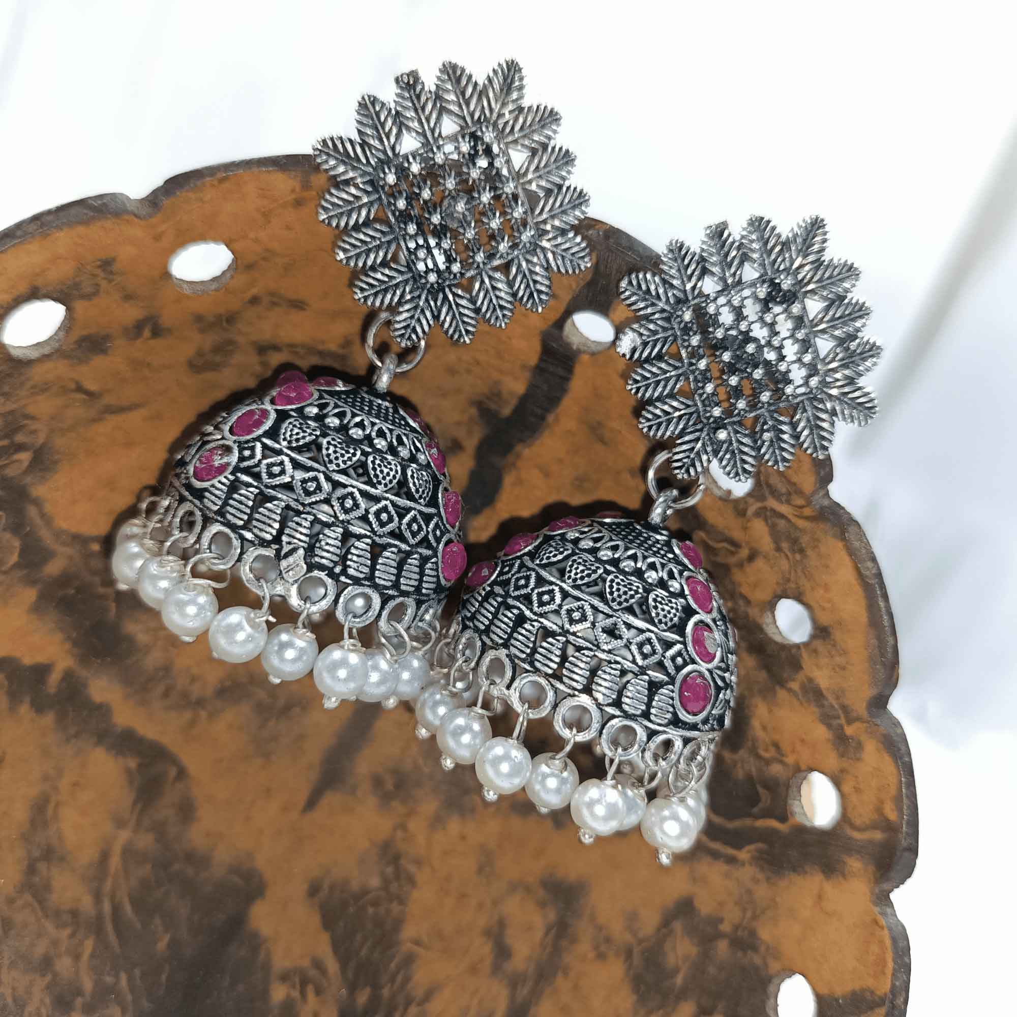 Radiant Oxidized Silver look Rani Color Zhumki Chandelier Earrings