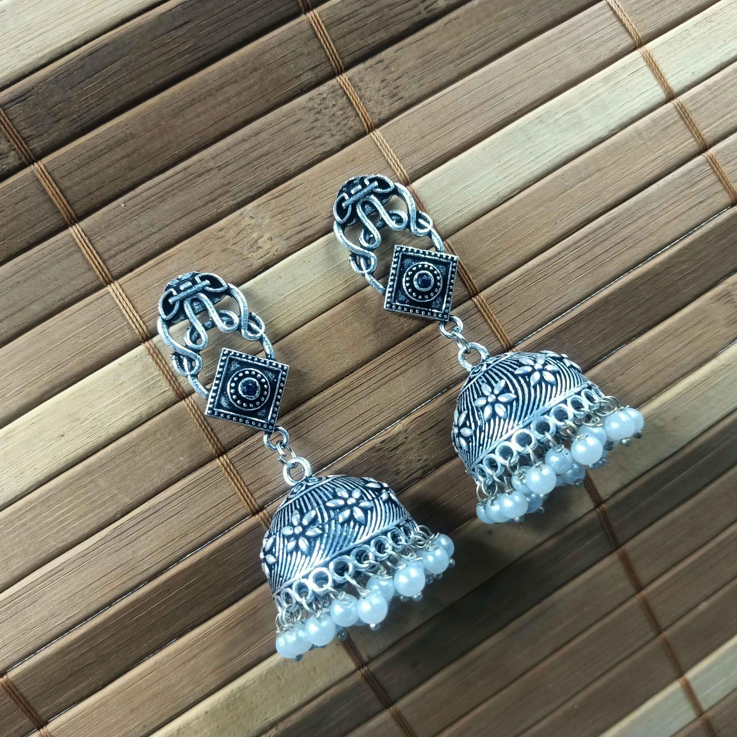Vintage Silver Cascade Blue Color Chandelier Zhumki Earrings