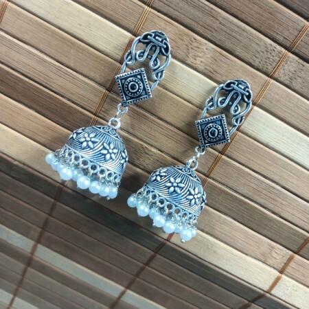 Vintage Silver Cascade Black Color Chandelier Zhumki Earrings