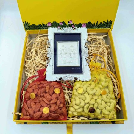 Sab Se Special Diwali Gift Hamper | Lakshmi Ganesh Photo in 999 Silver Frame (4 x 6 inches) with Premium Dry Fruit Box | 200g Cashews & 200g Almonds | Ideal Festive Gift for Family & Friends