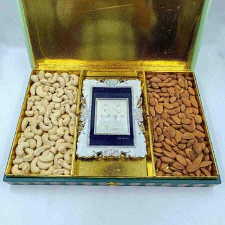 Sab Se Special Diwali Gift Hamper | Lakshmi Ganesh Photo in 999 Silver Frame (4 x 6 inches) with Premium Dry Fruit Box | 200g Cashews & 200g Almonds | Ideal Festive Gift for Family & Friends