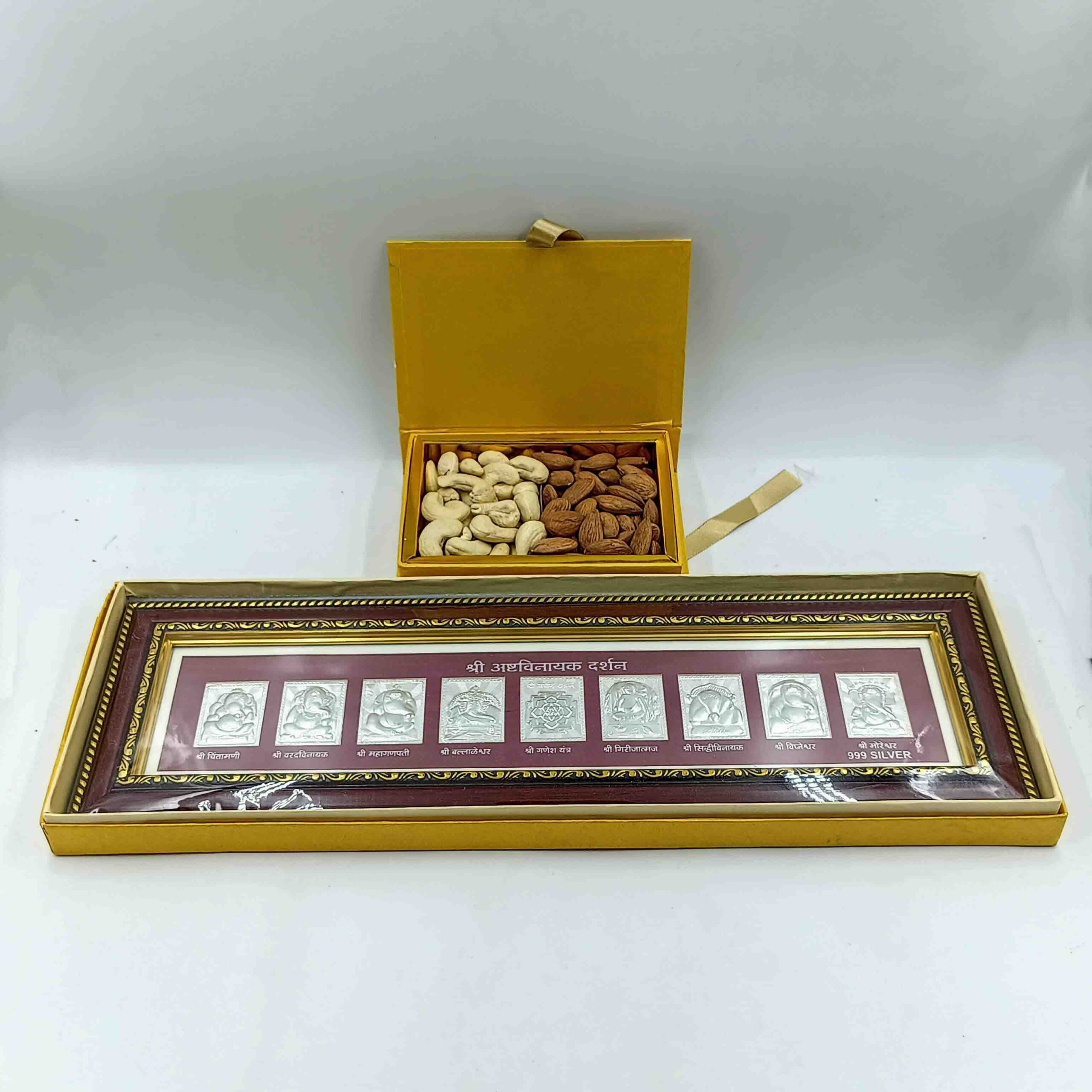 Sab Se Special Gift Hamper | Shree Ashtavinayak Darshan in 999 Silver with Premium Dry Fruits | 100g Cashews & 100g Almonds | Elegant Diwali Gift Box, 17.5 x 5.5 inches | Ideal Festive Gift for Family & Friends