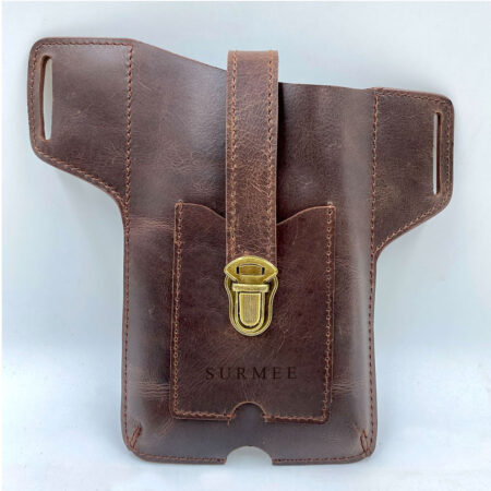 SURMEE Full Grain Leather Phone Holster – Handmade Belt Loop Mobile Pouch for 6.5" Phones | Premium Leather Case Gift for Men & Women