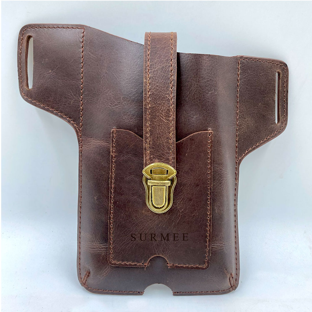 SURMEE Full Grain Leather Phone Holster – Handmade Belt Loop Mobile Pouch for 6.5" Phones | Premium Leather Case Gift for Men & Women