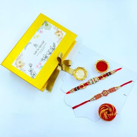Raksha Bandhan Gift Hamper | 100g Almonds & 100g Cashews with Designer Rakhi Set, Roli, Chawal & Moli | Festive Golden Dry Fruit Box for Brother & Bhaiya-Bhabhi | Premium Rakhi Gift