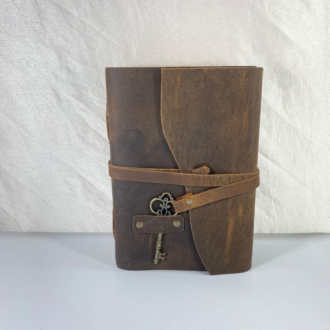 Handmade Vintage Leather Journal Diary with Lock & Key – Rustic Travel Notebook