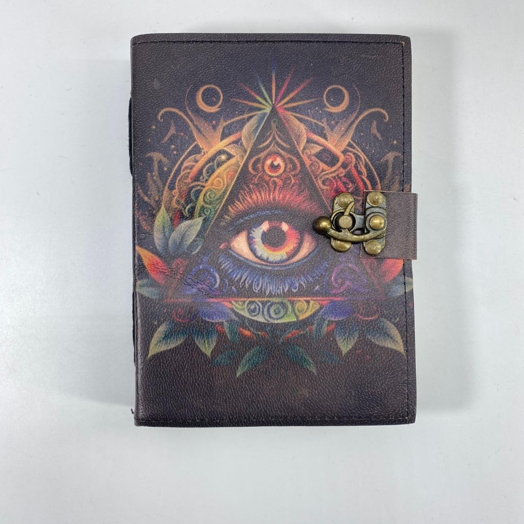 Mystic Third Eye Leather Journal with Lock – Spiritual Handmade Notebook for Writing & Sketching