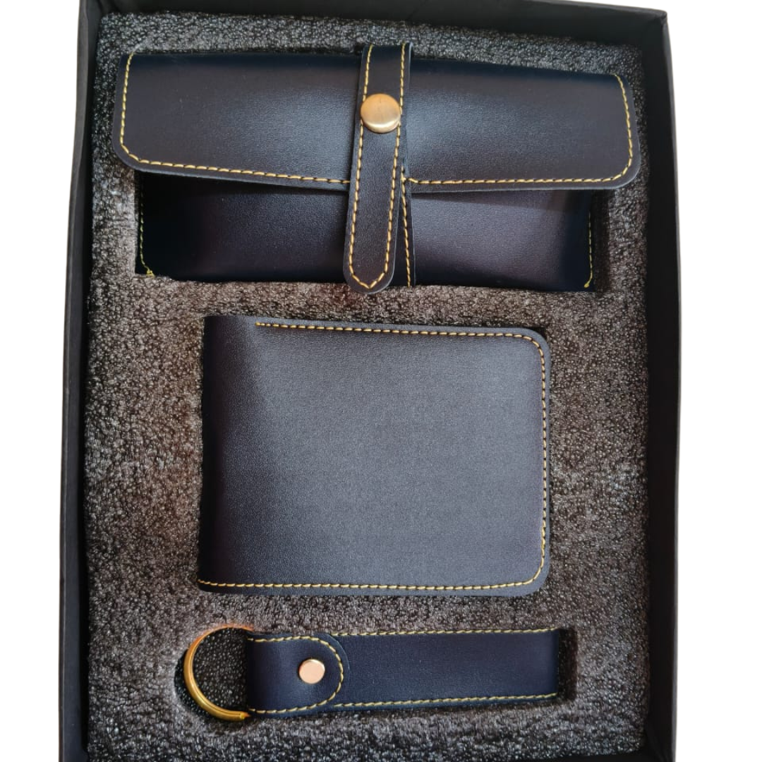 Premium Vegan Leather Gift Set for Men | Wallet, Sunglasses holder & Keychain Combo | Stylish Office & Corporate Gifting Set | Ideal for Birthday, Anniversary & Business Gifts