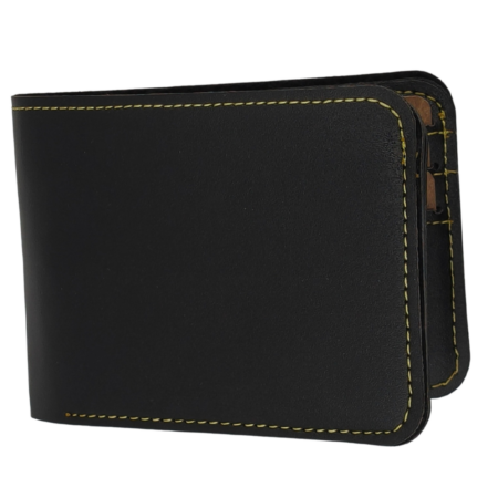 SURMEE Premium Black Bifold Leather Wallet for Men with Transparent ID Window, Multiple Card Slots & Contrast Stitching
