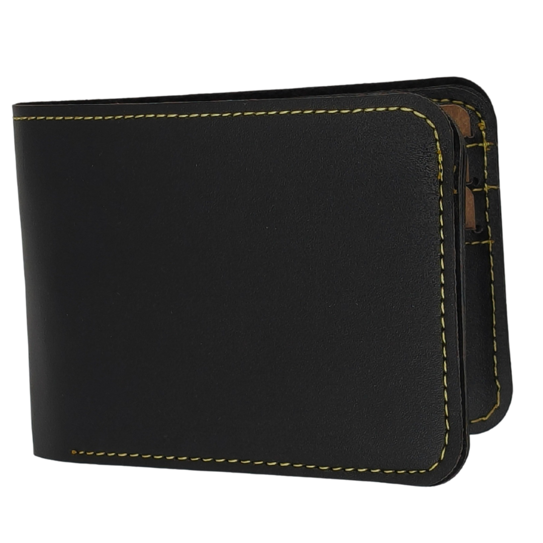 SURMEE Premium Black Bifold Leather Wallet for Men with Transparent ID Window, Multiple Card Slots & Contrast Stitching